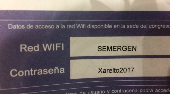 RaulCalvoRico's tweet photo. 7 d ls 12 resis d MF en Granada en #SEMERGEN2017 donde la contraseña dl wifi ya lo dice todo. Habrá q analizar porque les atrae este modelo. https://t.co/5954XlxCpB