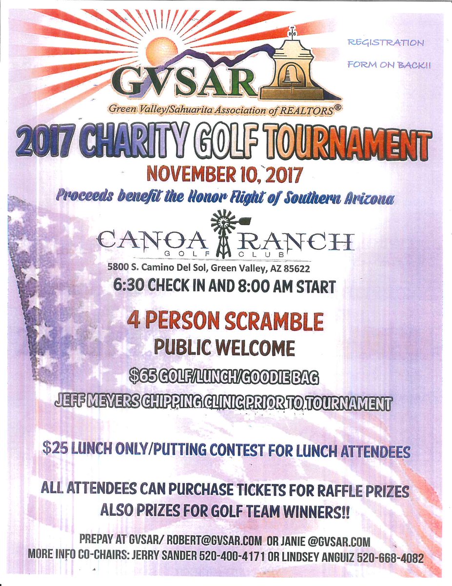 HonorFlightSAZ's tweet photo. A golf tourney to benefit #HFSAZ! Nov 10th at #CanoaRanch in Green Valley. #GVSAR hosting - sign up now! #SendOurVetstoDC #SeeUThere https://t.co/zBsN9AszVl
