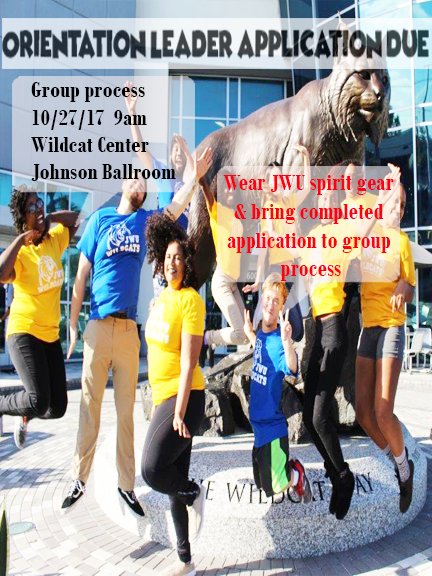 JWU_Orientation's tweet photo. Remember Wildcats applications are due soon! I hope to see you at the group process. https://t.co/uq7Xkqpig8