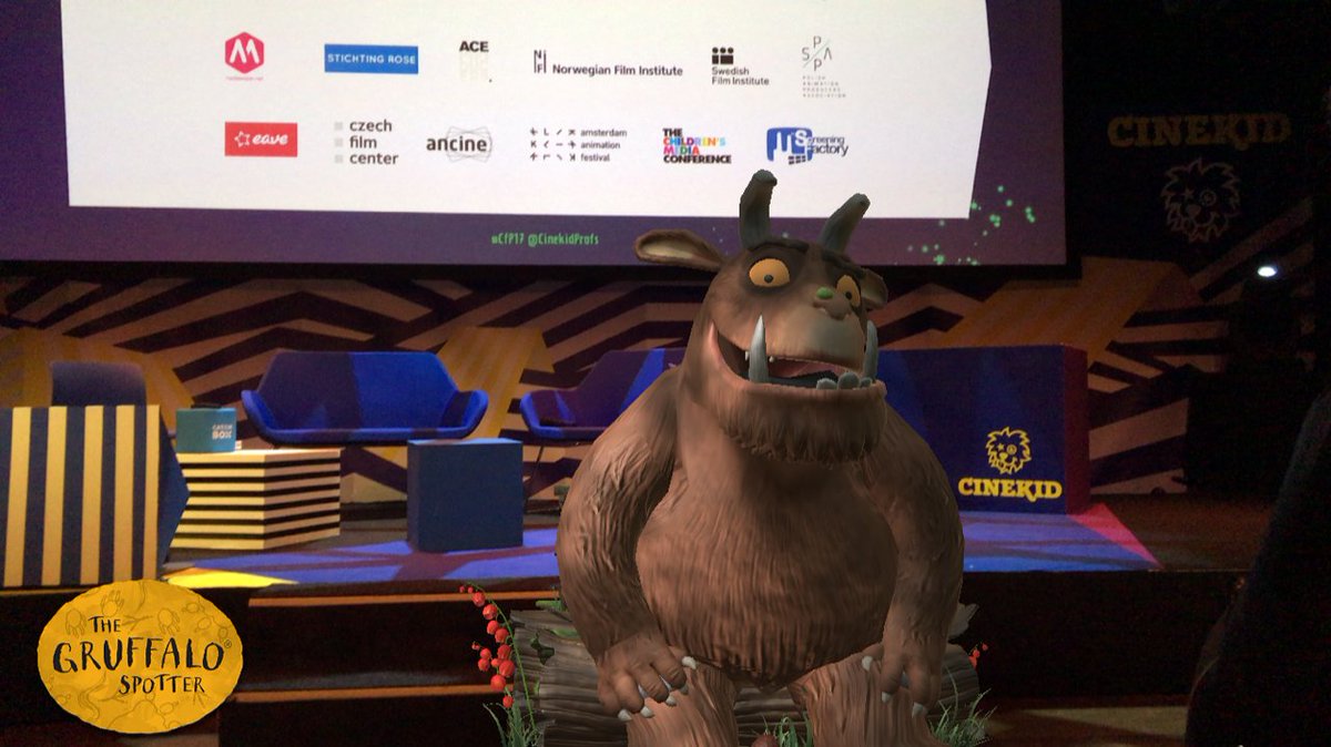 nexusstories's tweet photo. Nexus Studios' @cspencercook presents our @BAFTA nominated #AR app 'The Gruffalo Spotter' at the @CinekidProfs conference today. #CfP17 https://t.co/WzbHgeBbQW