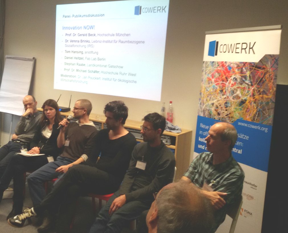 ioew_de's tweet photo. "#Innovation NOW!" Panel diskutiert wie Innovation durch Offene Werkstätten gefördert werden kann 
#cowerk https://t.co/02IlkYHEjY