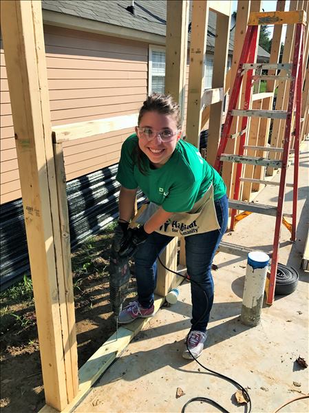 BASFLouisiana's tweet photo. Employee volunteers framed an entire house at @HabitatGBR's annual Women's Build event. #MFGWomen #womeninSTEM https://t.co/6URmV4nS7c