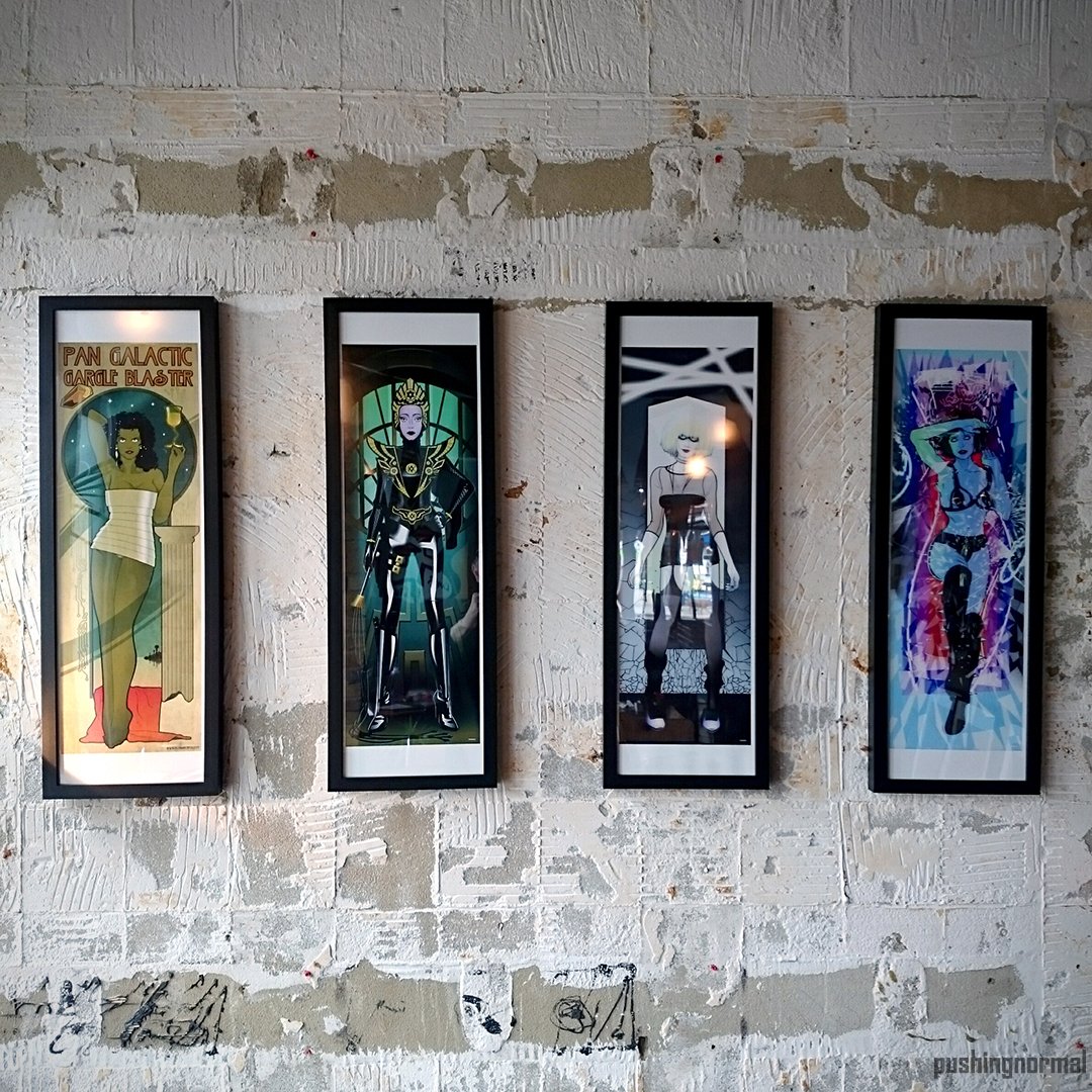 pushingnormal's tweet photo. #H2G2 #PanGlatacticGargleBlaster, #FlashGordon's #GeneralKala + #bladerunner's #Pris &amp; #Zhora in my #vampyromorphs #exhibition Opens tonight https://t.co/kep2BiIHaq