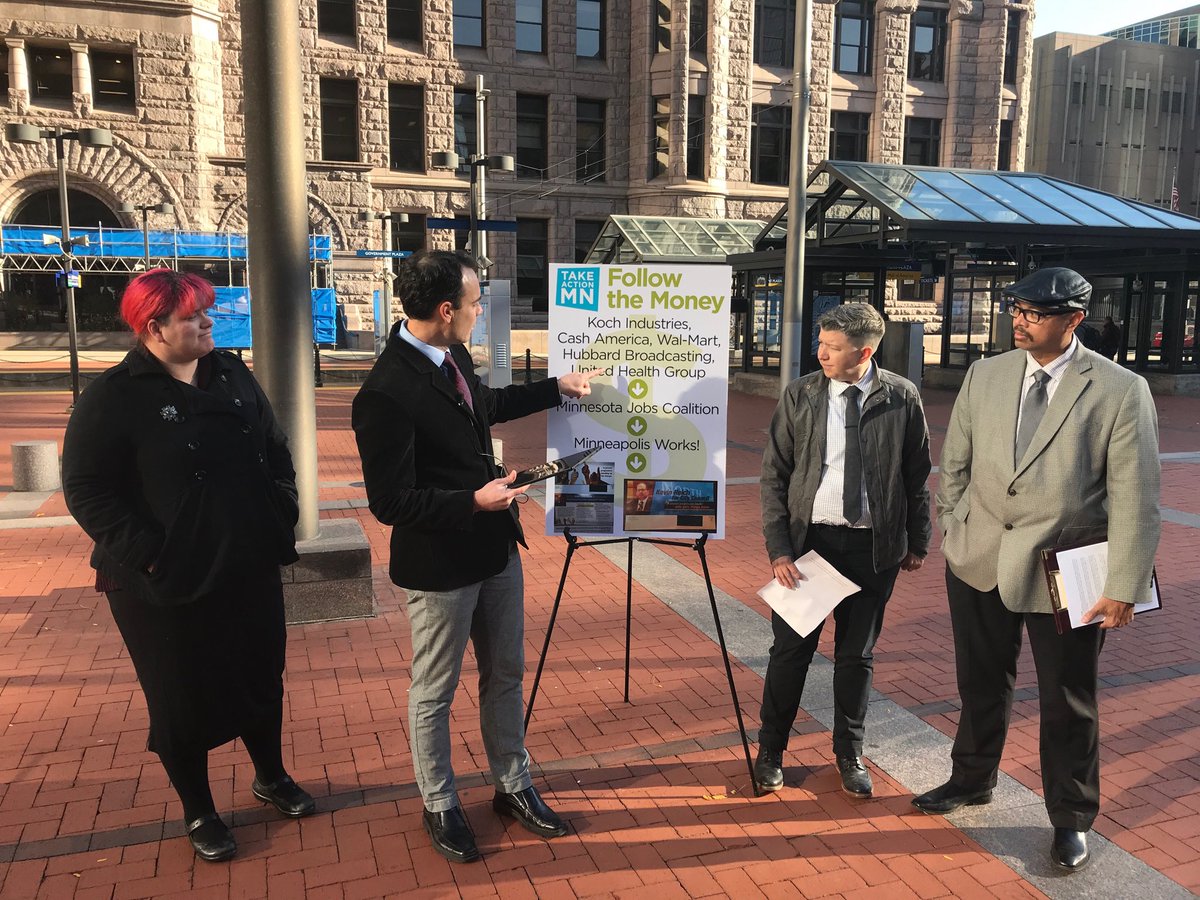 TakeActionMN's tweet photo. Let’s follow the money of the MN Jobs Coalition & MPLS Works: Koch industries, Hubbard, Wal-Mart, Cash America. #mplsworks https://t.co/Kzv5kpohWQ