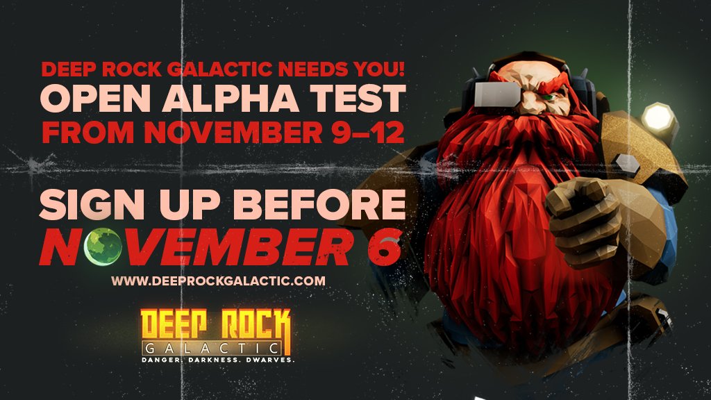 JoinDeepRock's tweet image. Woha!!
#OpenAlpha from Nov 9-12. Signup Deadline is Nov 6!
Signup: deeprockgalactic.com 
#steam #gamedev #indiedev #dkgame @UnrealEngine
