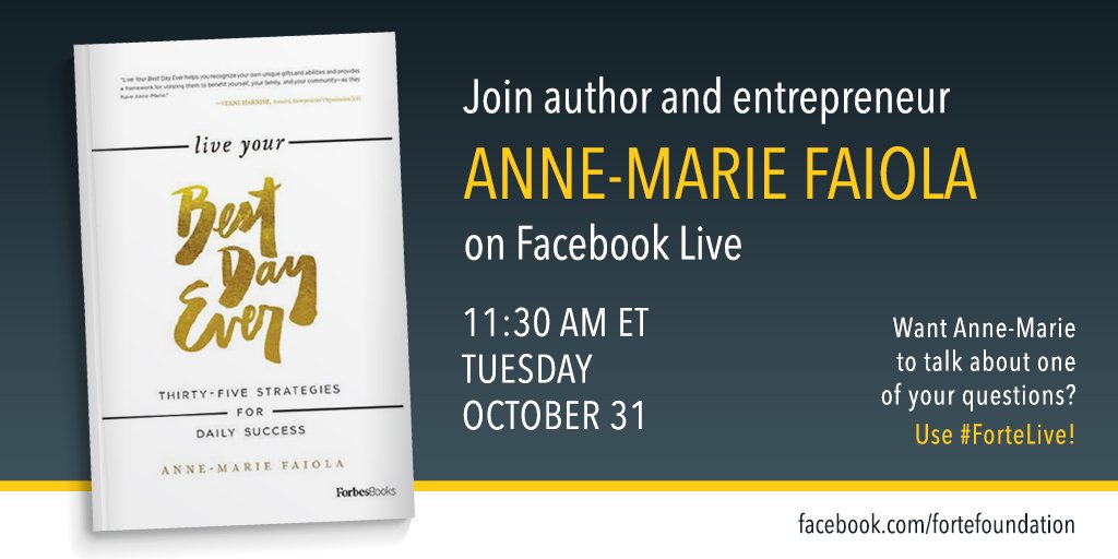 fortefoundation's tweet photo. Join us Oct 31 for Facebook Live with @brambleberry CEO and author Anne-Marie Faiola! Ask questions with #ForteLive. https://t.co/gFBg2pe11c https://t.co/REfyM7cSlU