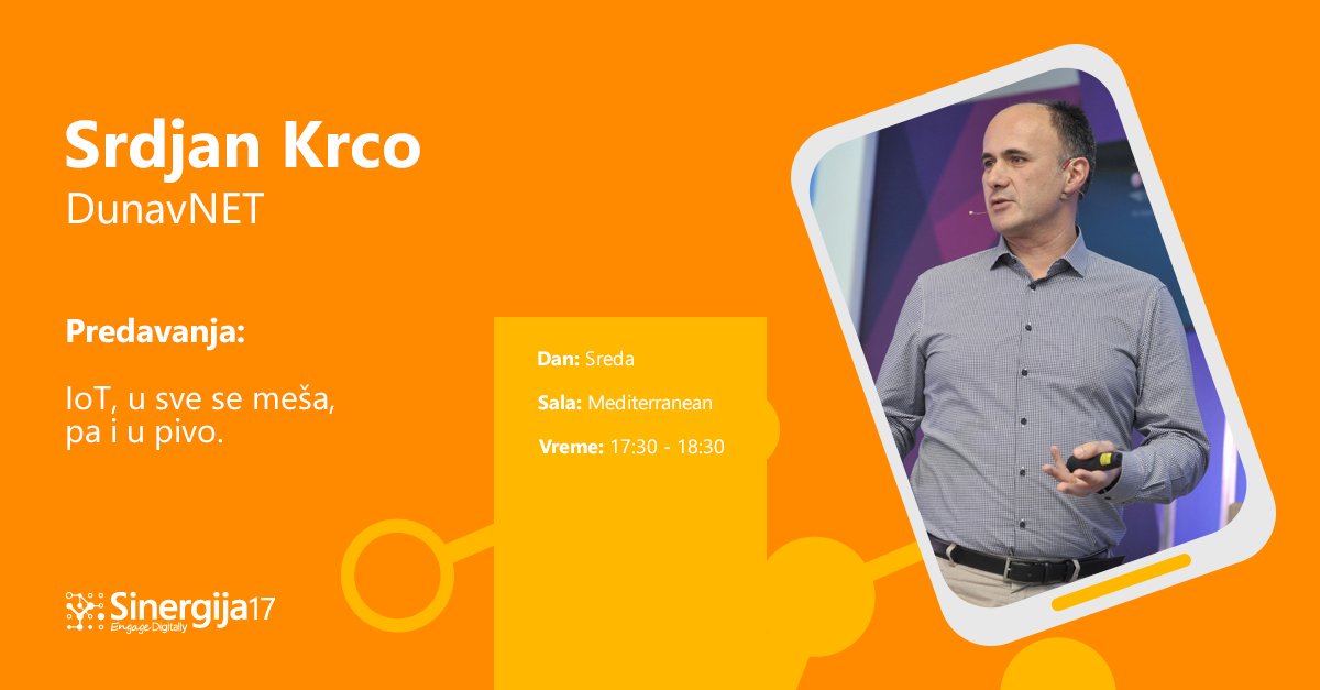 DunavNET's tweet image. Na #Sinergija17 za desetak minuta pričamo kako se to #IoT umešao i u pivo :) dunavnet.eu/sinergija-2017 w/ @skrco predstavlja #glueNET