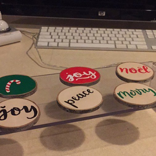 GoBecky's tweet photo. I'm having way too much fun making these miniature wood slice ornaments/gift tags! #etsybehindthescenes #tbec #diy… https://t.co/BngUUEKq94 https://t.co/O62MEQL2cd