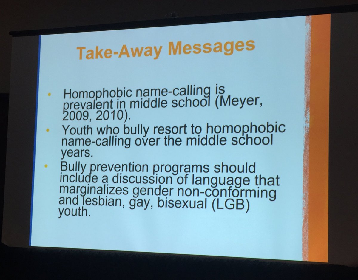 DavidLeeValor's tweet photo. @DrDotEspelage takeaway: on lessons from research on homophobic teasing: bully prevention programs should include discussion of language that marginalizes LGBTQ youth #ASTA2017 https://t.co/p5N1Py04rQ