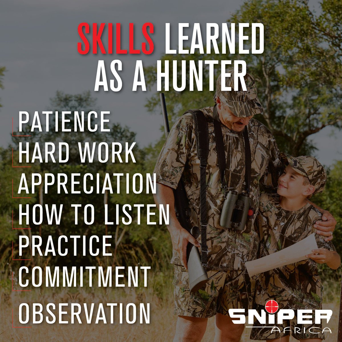 Sniper_Africa's tweet photo. Mid-week Food for thought: Hunting is more than a trophy or a thrill, it's a lifetime of valuable lessons!
#sniperafrica #huntinglessons https://t.co/XNO6FXrRcd