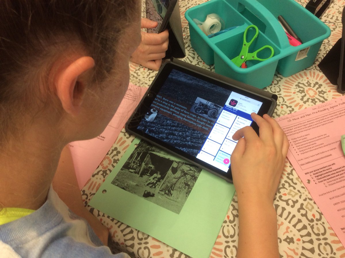 mrwolke's tweet photo. Ss in Ms Casey’s class use @padlet to share findings about Great Depression b4 diving into Of Mice and Men! #techatlex #lpsipads https://t.co/zR3LXqwJMn