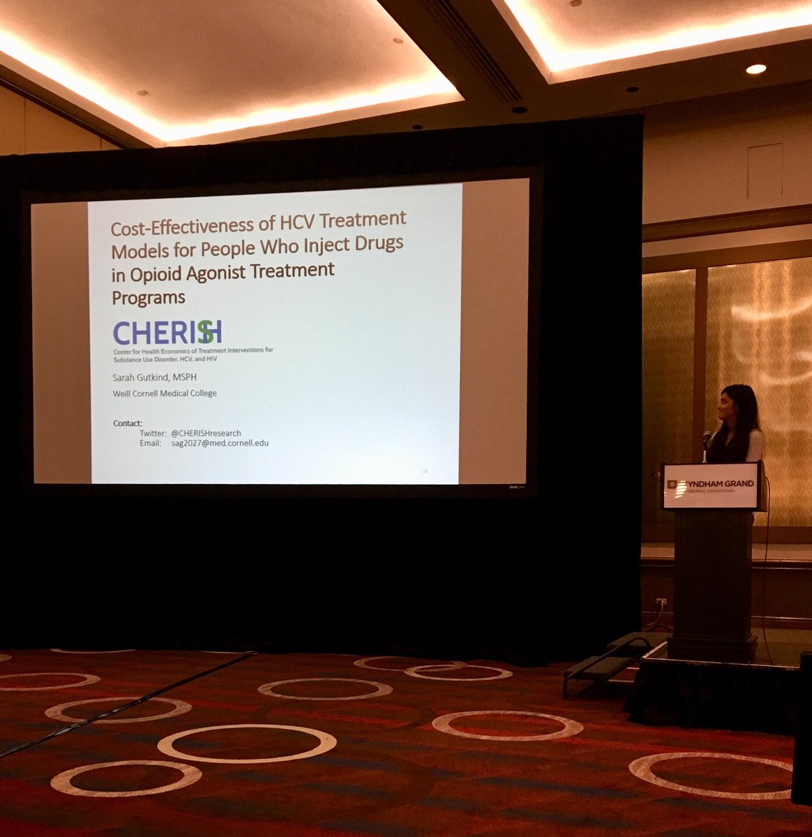 CHERISHresearch's tweet photo. Sarah Gutkind from @WCMhpr and @CHERISHresearch presents cost-effectiveness of #HCV tx models for PWID in OAT programs at #smdm17 @socmdm https://t.co/3sH9qE1pH6