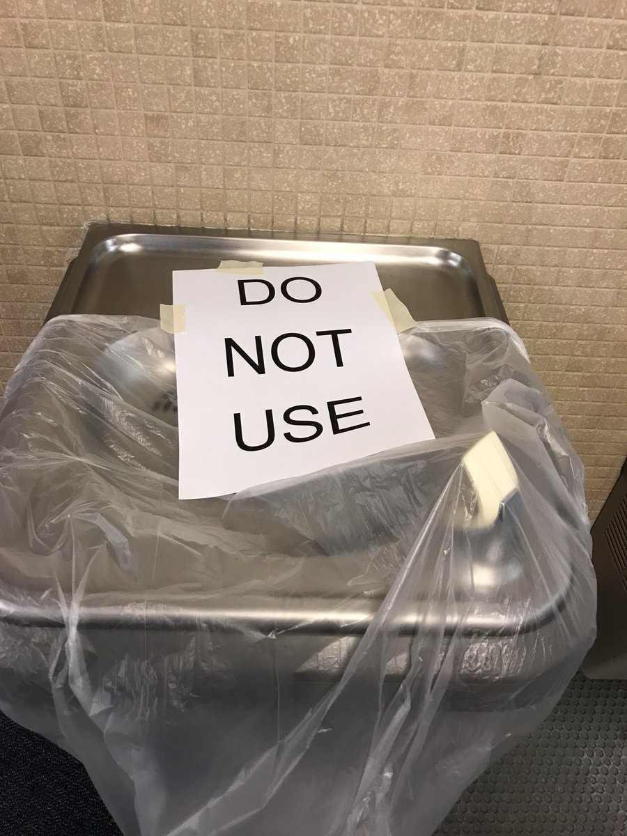 wbloomfieldschl's tweet photo. Palettes of water delivered to schools with more on the way. Drinking fountains covered, labeled as not in use. Hand sanitizers throughout. https://t.co/e2LKAtvkpF