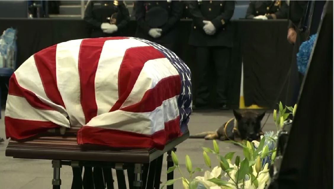 SPECNews1BUF's tweet photo. Shield remains by his partner's side during the funeral service for Officer Craig Lehner. https://t.co/VFsLQsb0ez