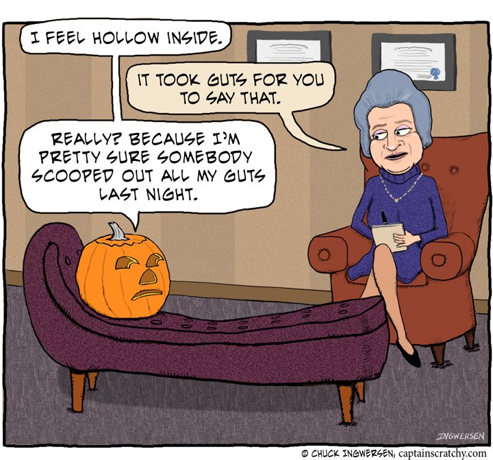 A pumpkin comes clean.