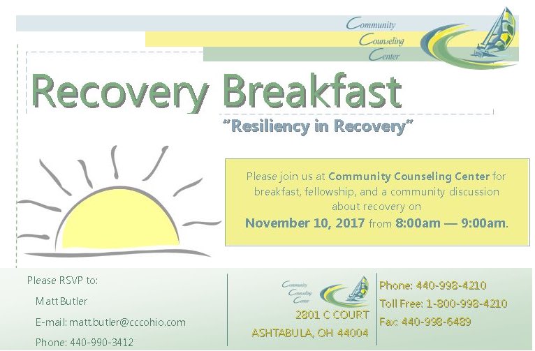cccohio's tweet photo. Have you attended a Community Counseling Center Recovery Breakfast yet?  Please check out this great event! #Resiliency #Recovery #Hope https://t.co/EO6pJIYMiq
