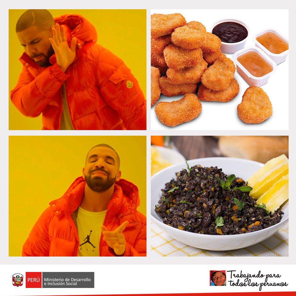 MidisPeru's tweet photo. #MemeDrake quiere vivir #SinAnemia, por eso incluye sangrecita en su dieta. ¿Y tú qué prefieres? 💪 #PapeaoyApapachao https://t.co/lKgMPi1Goa