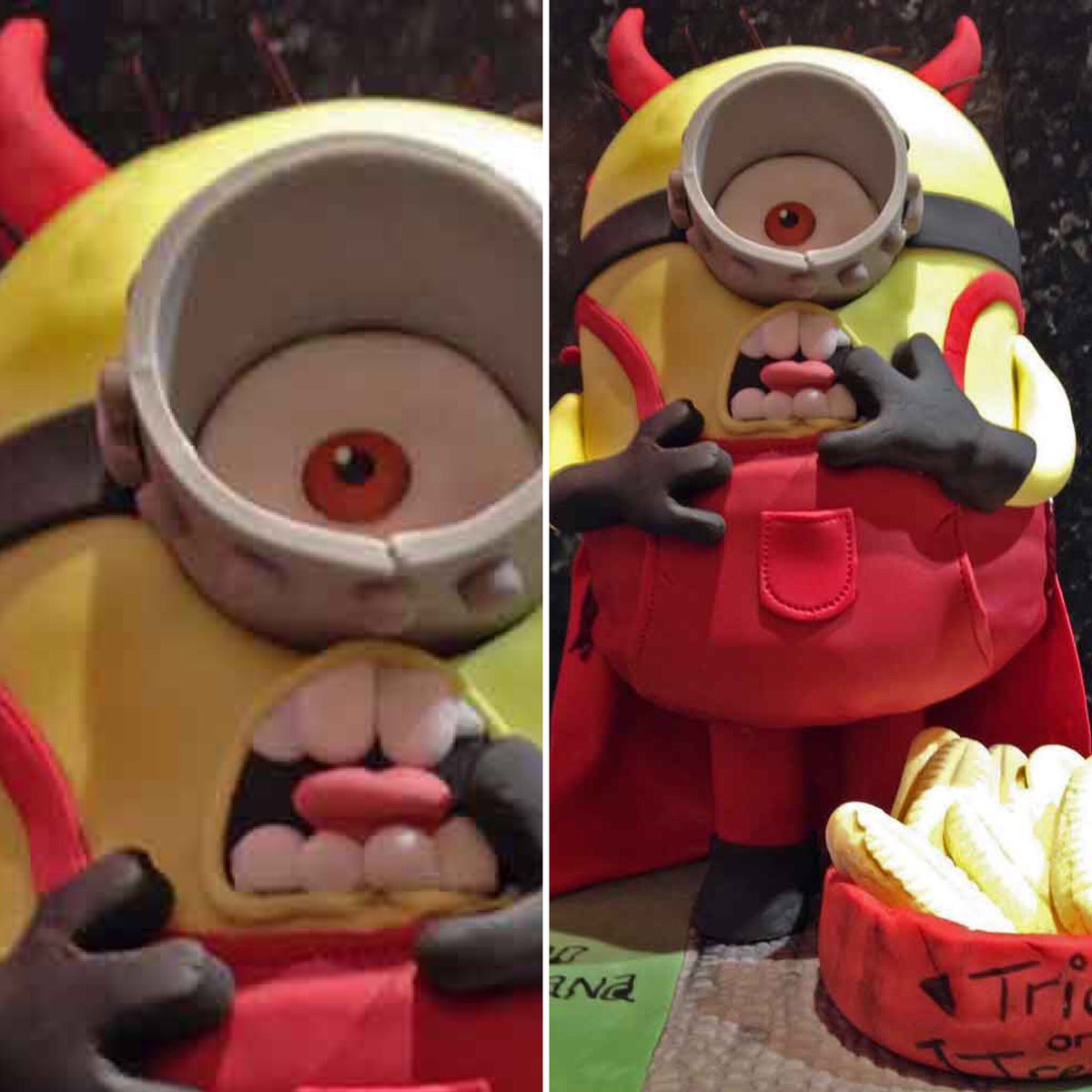 juliettes_cakes's tweet photo. Only 6 more days to #Halloween ๐, that calls for a yellow #devilcake! #Minion cake #halftermfun https://t.co/1Hys60hPxf