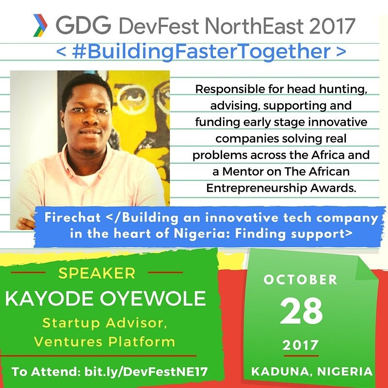GDGKadunaCity's tweet photo. Bring all your questions on finding support for your tech startup aspiration!
#Buildingfastertogether #DevfestNE17 👉 https://t.co/NOGJhAha5F https://t.co/SqvirZZ9ME