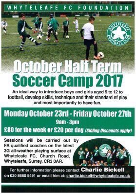 WhyteleafeFC's tweet photo. ⚽️ FOUNDATION | We still have space on our Half Term soccer camp for tomorrow &amp; Friday. 9am-3pm. Contact Charlie Bickell on 0208 660 5491. https://t.co/oQUlLXda5T
