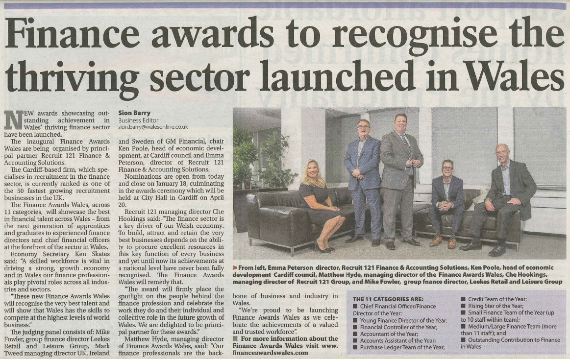 finawardswales's tweet photo. Great coverage in the Western Mail announcing the official launch of the #finawardswales (Read the full release: https://t.co/qiJNtQ9C63 ) https://t.co/aNu5gCwJeS