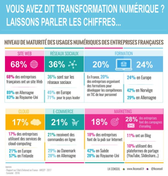 Usages Numériques : le niveau de maturité des entreprises françaises résumé en une #Infographie ! #TransfoNum <a href="/LKConseil/">Kamel LEFAFTA</a>