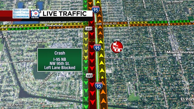CRASH: I-95 NB & NW 95th St. A left lane is blocked. #TRAFFIC #MIAMI https://t.co/05VaDACRic