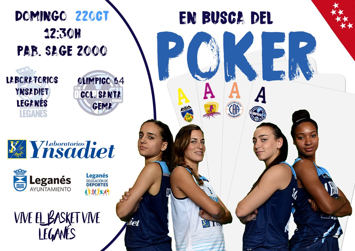 Nos quedamos en Madrid!
📆22Oct
⌚️12:30
📍Sage 2000
<a href="/COlimpico64/">Club Olimpico 64</a> - <a href="/Ynsadiet/">Ynsadiet</a> Leganés
En busca del Póker

#ViveElBasketViveLeganés
