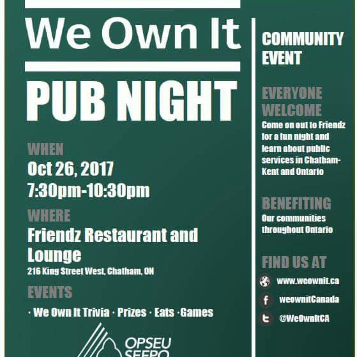 jordanWeOwnIt's tweet photo. WeOwnItCA PubNight Frendz in Chatham Oct 26. GamesFood Prizes Visit WeOwnIt to prepare forTrivia
https://t.co/JWJxNbZHJs
@WeOwnItCA
@OPSEU https://t.co/wuaMrPTjOP