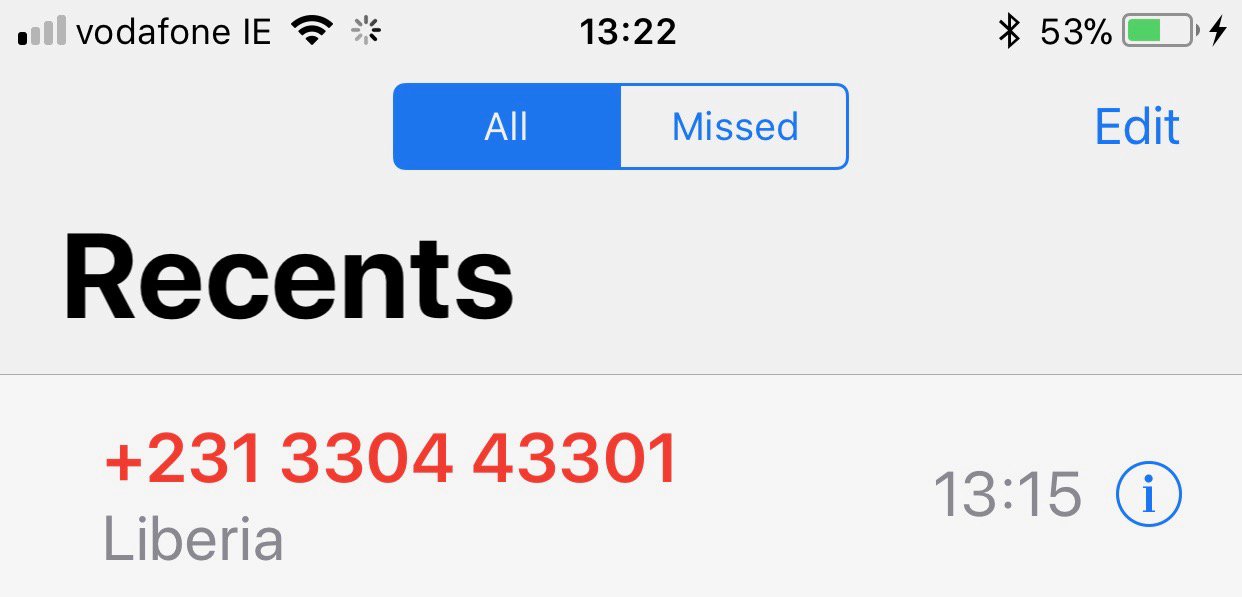 Philip Nolan on X: "Looks like the scammers are busy in #Liberia today. I just got a call too. As others have said, don't answer calls from numbers beginning with country code +