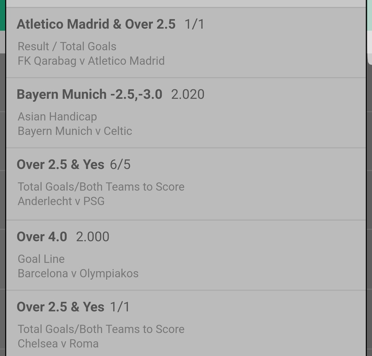 XAccaTipsX's tweet photo. It's Champions League. Personally nothing I fancy today in terms of making a solid bet so I've had £5 on this 34/1. Good luck if you follow https://t.co/NSqZFYq4P4
