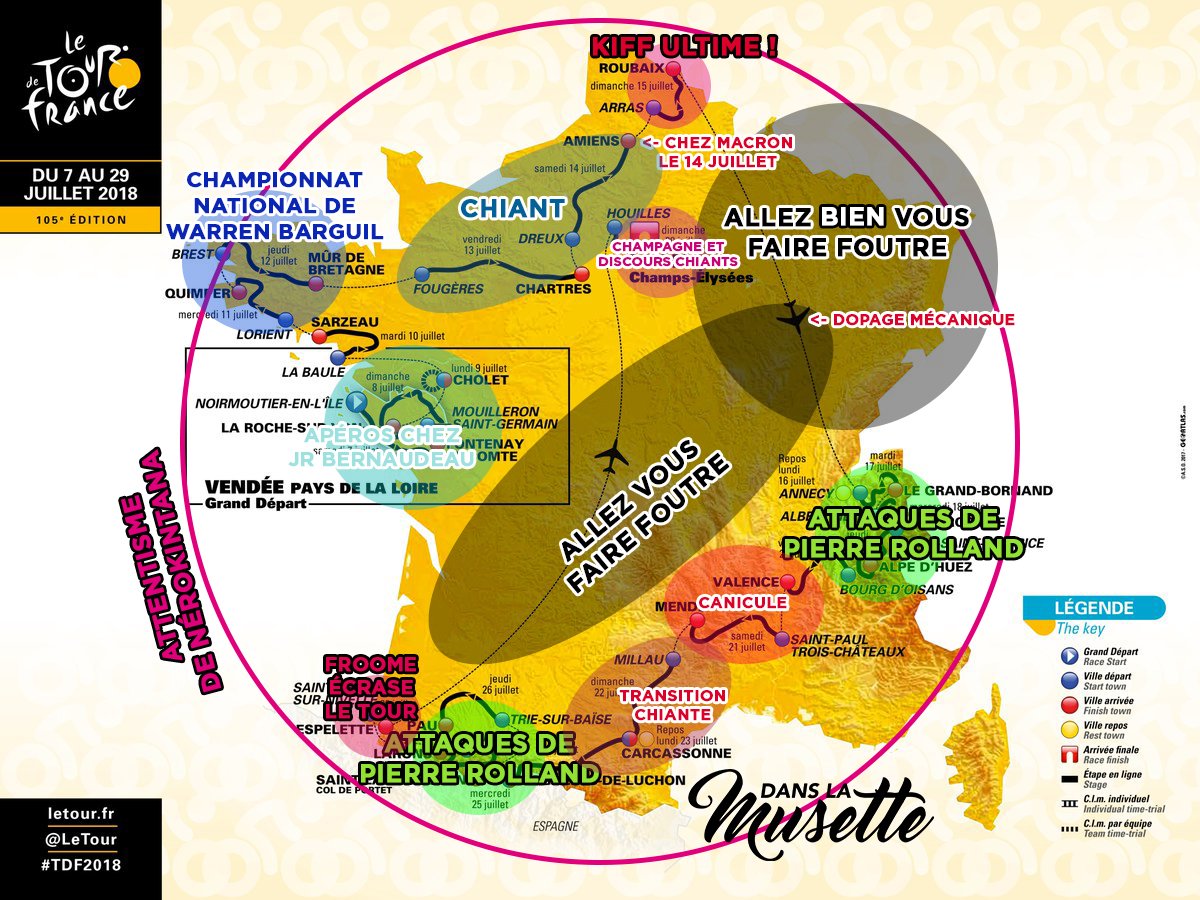 DansLaMusette's tweet photo. Voici notre carte détaillée du parcours du #TDF2018 ! https://t.co/dgJgCOtlco