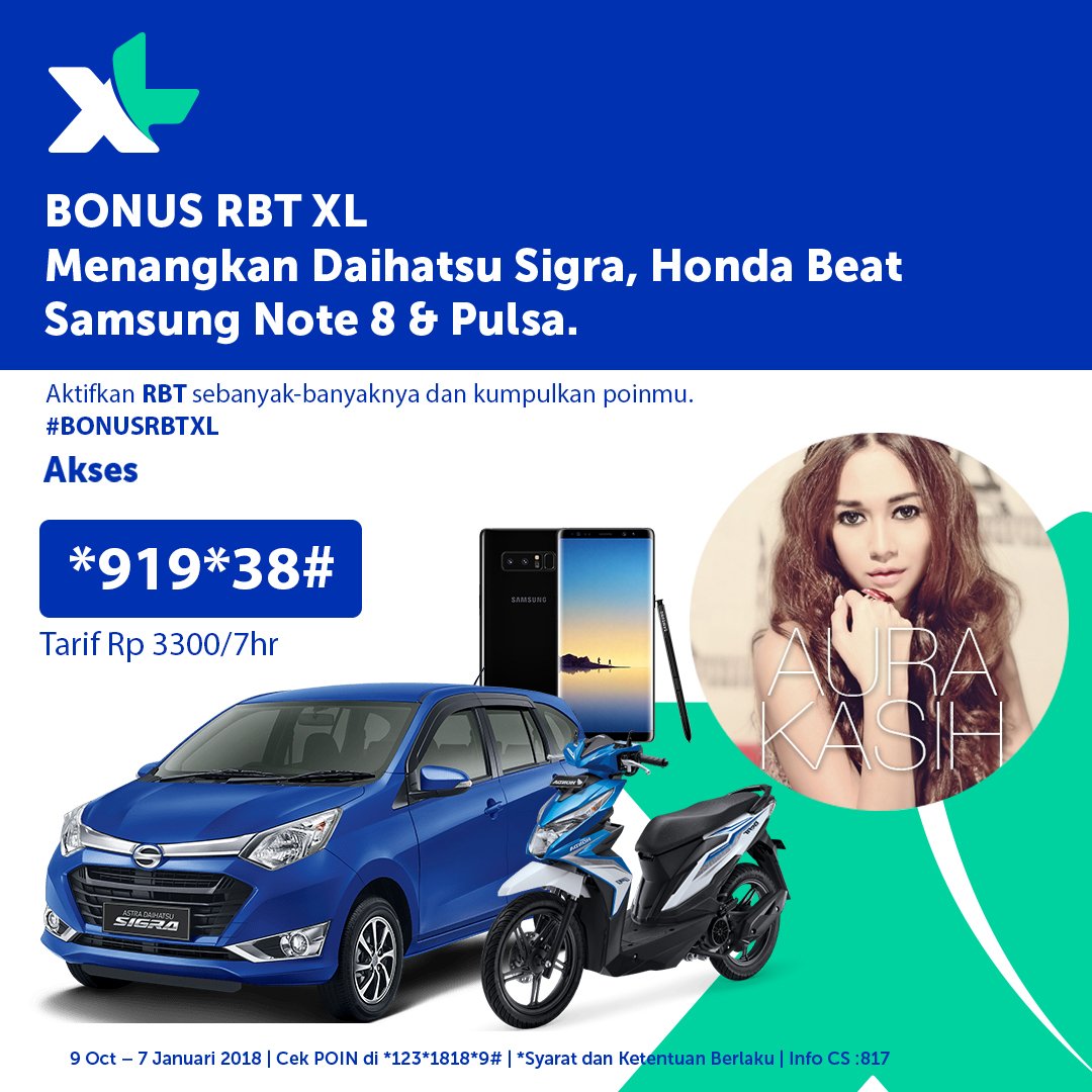 aurakasih87's tweet photo. Aktifkan RBT dan kumpulkan poinnya, jangan lupa posting ekspresi kamu kalau menang hadiah mobil, mention @aurakasih87 dengan #BonusRBTXL https://t.co/JxRKWv9c9u