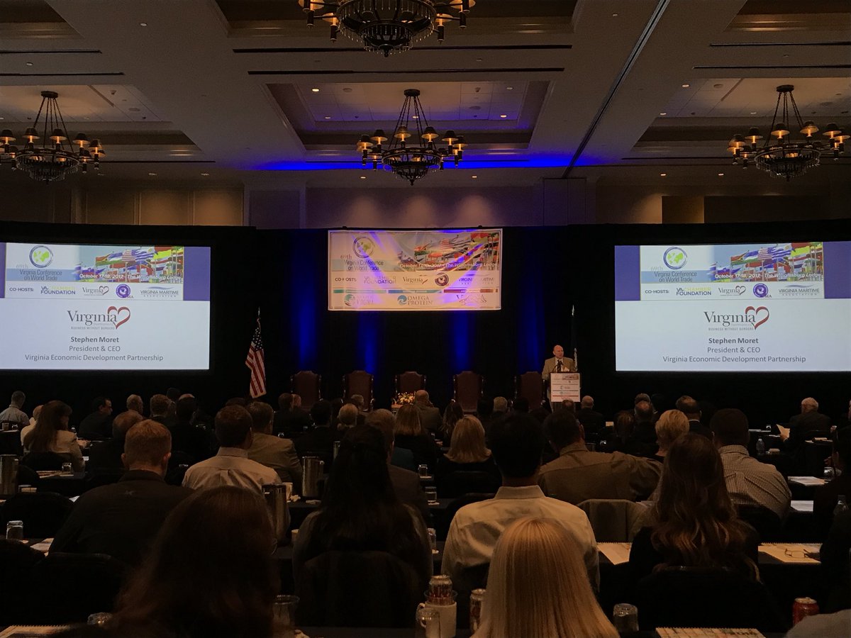 PaulHGrossman's tweet photo. Stephen Moret addresses VIrginia Conference on World Trade attendees #VAExports #VCWT #NewVaEconomy https://t.co/06xtMApfA6