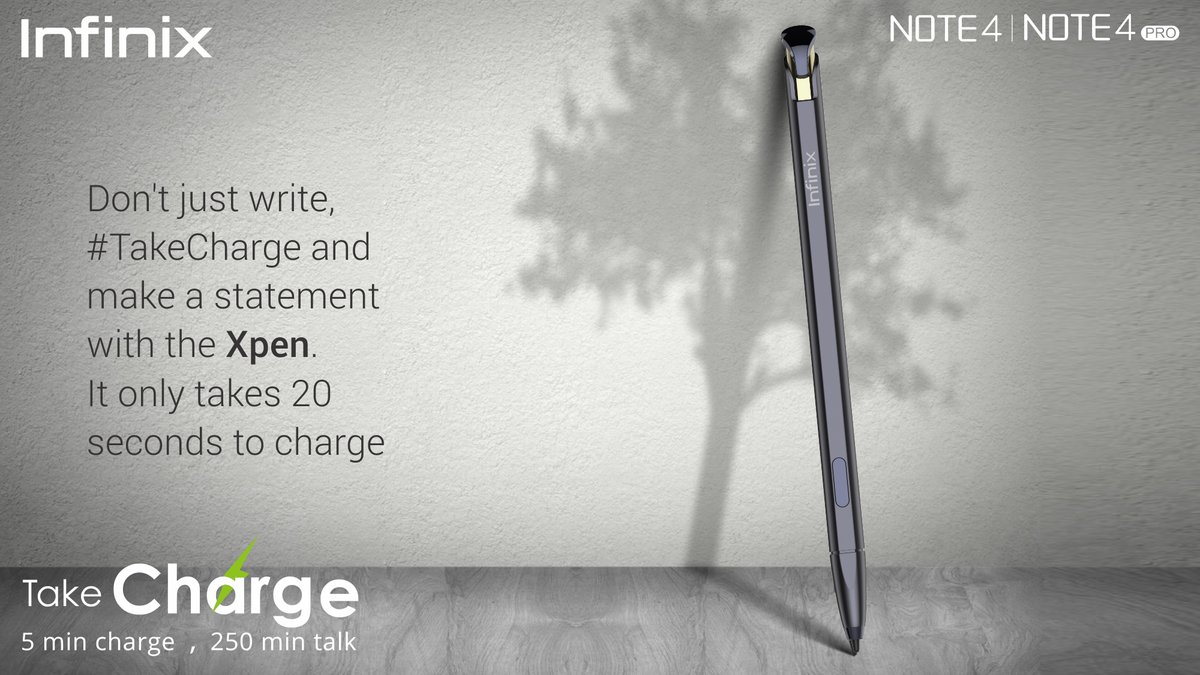 InfinixNigeria's tweet photo. Don't just write, #TakeCharge and make a statement with the Xpen. It only takes 20 secs to charge https://t.co/2FJp5g1xcN