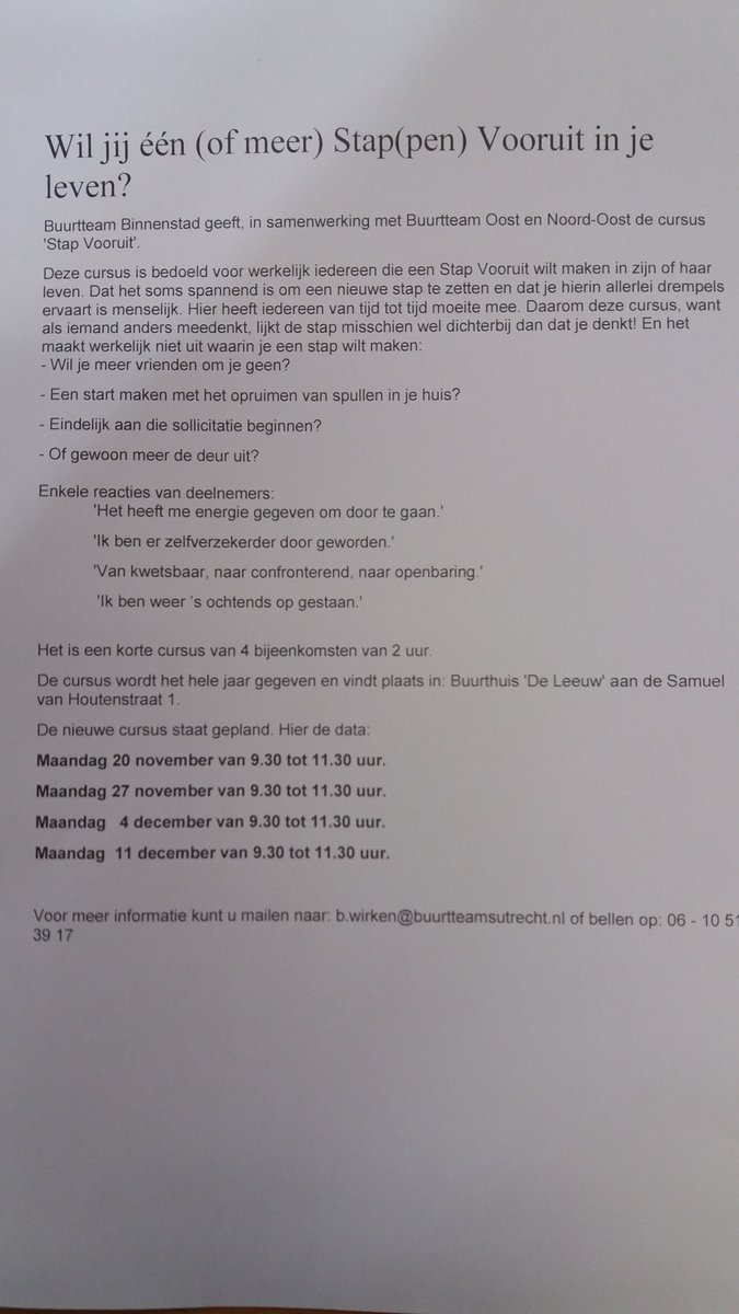 Wil jij één (of meer) Stap(pen) Vooruit in je leven? Geef je op voor de training die start op maandag 20 november.