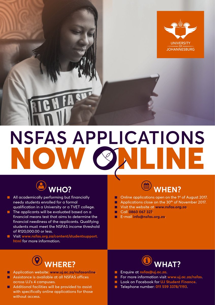 NSFAS applications now online 
bit.ly/2imaMTP
