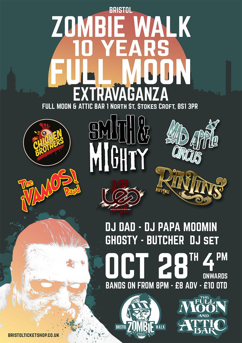 BRISTOL ZOMBIE WALK 10 YEARS ANNIVERSARY 's PARTY @ FULL MOON !
facebook.com/events/1238508…