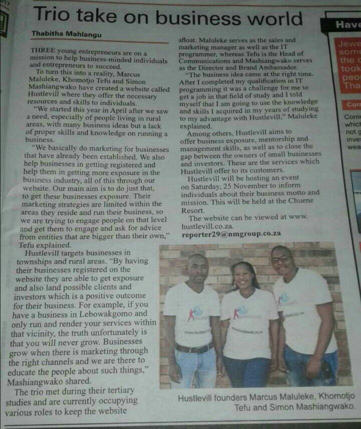 Vil_Ambassador's tweet photo. Thank you @PolokwaneReview,please grab your copy and read more about @hustlevill
#MaximizingExposure https://t.co/gOHT2jokWF
