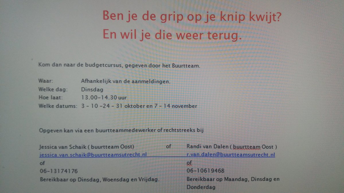 Ben je de grip op je knip kwijt? En wil je die weer terug? Kom dan naar de budgetcursus, gegeven door het Buurtteam. Start in november!