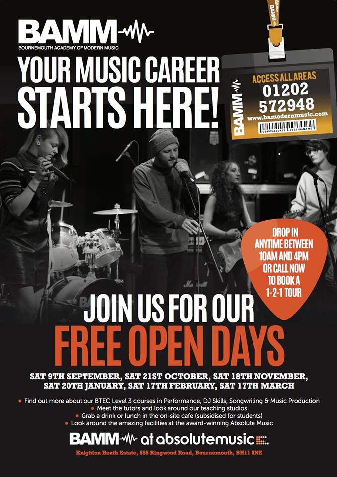 Bring your teenager along to the BAMM Open Day this Sat. If they love music this is a fantastic opportunity. Drop in between 10am &amp; 4pm.