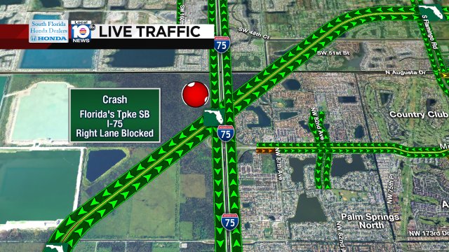CRASH: Florida's Tpke SB & I-75. A right lane is blocked. #TRAFFIC https://t.co/uV15w0f0xe
