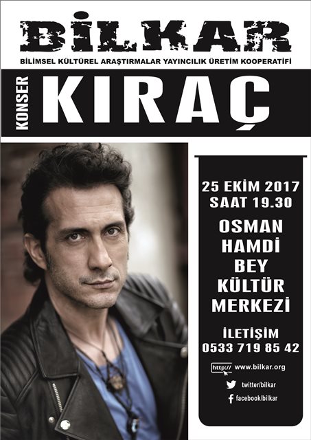 tmcmuzik's tweet photo. Kıraç, 25 Ekim Çarşamba 19:30'da, Gebze Osman Hamdi Bey Kültür Merkezi'nde, BİLKAR Sanat Topluluğu yararına sahnede... https://t.co/JZbcIJSrAK