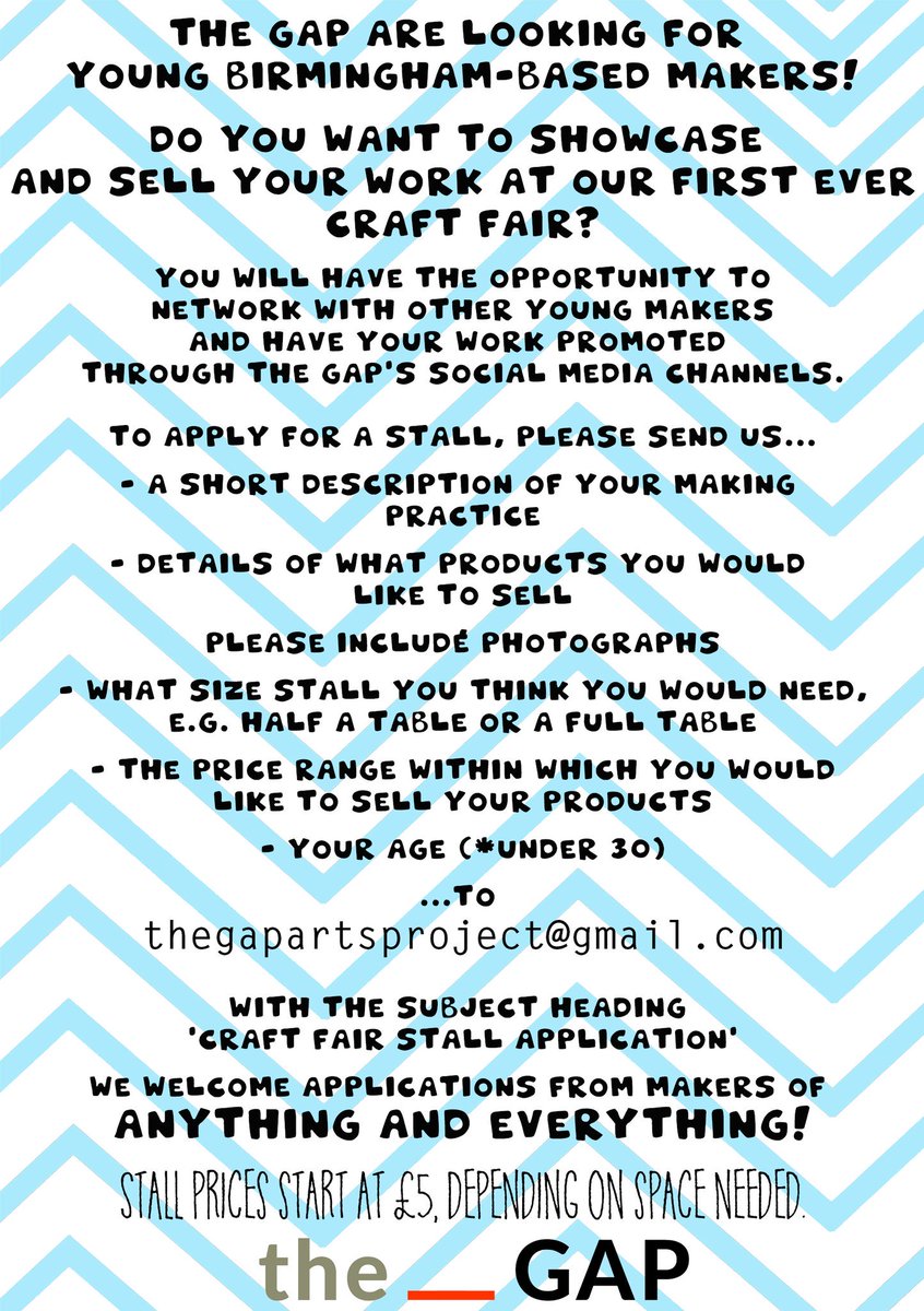 The____GAP's tweet photo. CALLING ALL YOUNG MAKERS
Looking to show and sell your work this festive season? Apply for a stall at our first ever fair! Deadline 10th Nov https://t.co/EwBwdHW6mr