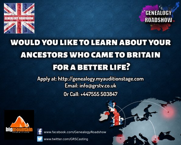 MFSRCasting's tweet photo. New UK TV Series Will Link British Public To Their Family History! https://t.co/9yG1pCT55A  #GenealogyRoadShowUK #GRSCasting https://t.co/aReSGZ8acH