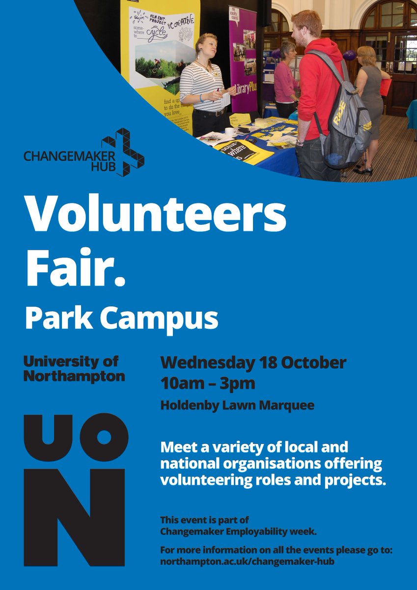 UON_Futures's tweet photo. Don't forget to come and visit the Volunteers fair at Park Campus today. There's some great people here to come and chat to!! #CMWeek17 #UON https://t.co/gMmLpVEf91