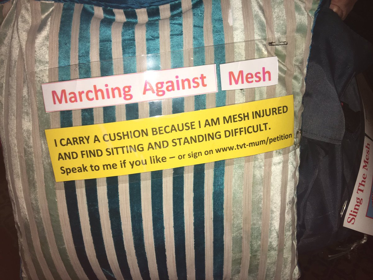 harriet1marsden's tweet photo. One woman carries this cushion as a stark reminder of how #mesh device has changed her life - and not for the better. #MeshDebate https://t.co/uCuwBzM3l7