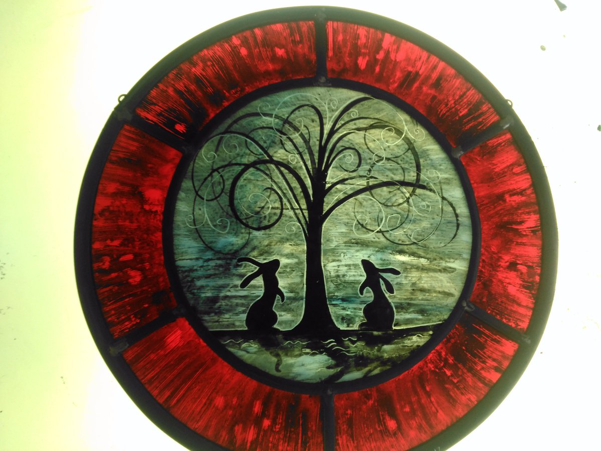 Finished in time for <a href="/FLEatmarket/">FLEat</a> next week! Handpainted, kiln-fired panel - don't want to part with this one! 
#stainedglasswales