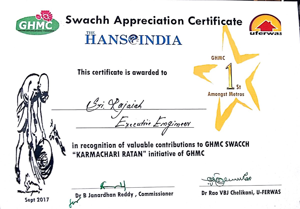 eeuppalghmc's tweet photo. @GHMCOnline @KTRTRS Received Swachh Appreciation as GHMC SWACHH "KARMACHARI RATAN" https://t.co/kPU0DzlzhL