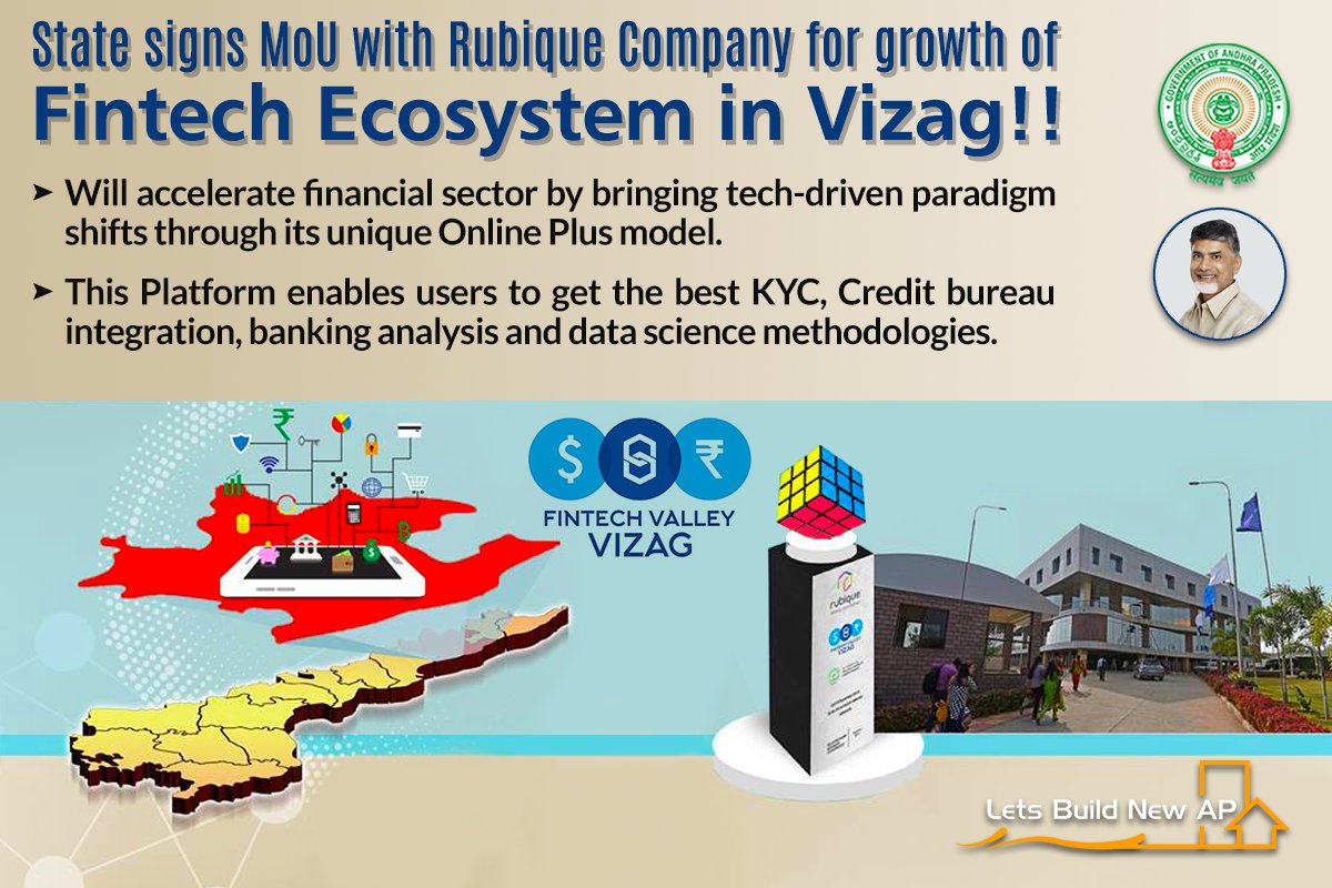 LetsBuildNewAP's tweet image. State signs MoU with Rubique Company for growth of Fintech Ecosystem in Vizag!!
#LetsBuildNewAP #Vizag #FintechEcosystem